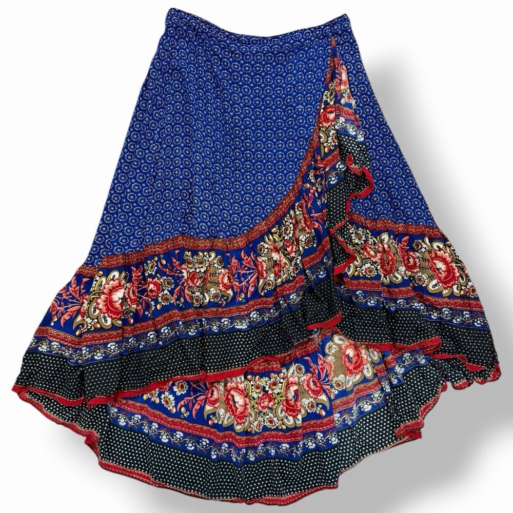 Boho Flamenco Ruffle High Low Maxi Skirt Cottagecore Andalusian Spanish Vibe L